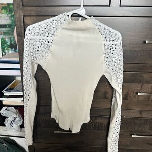 Free People Cream Lace Detail Blouse